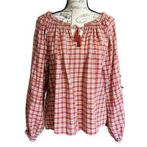 THE GREAT Plaid Peasant Blouse
